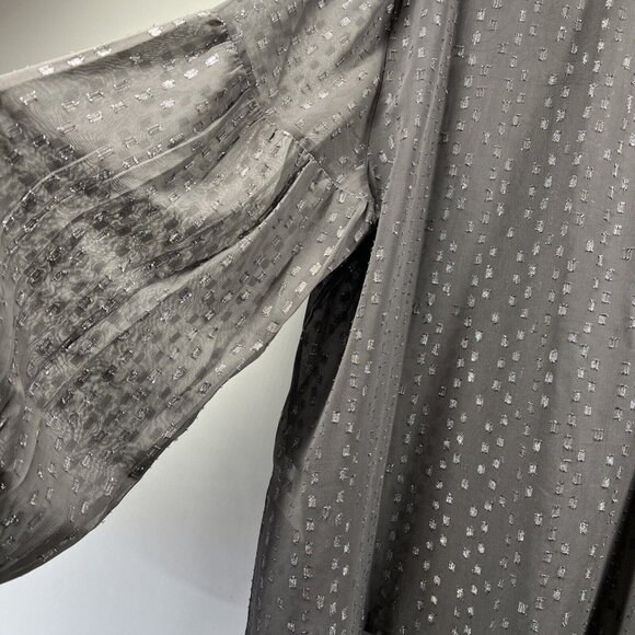 Chicos Women's Blouse Size XL Whimsy Goth Metallic Gray Beaded Bohemian Sheer - Picture 11 of 13